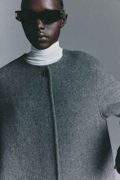 Scarf-detail wool-blend coat