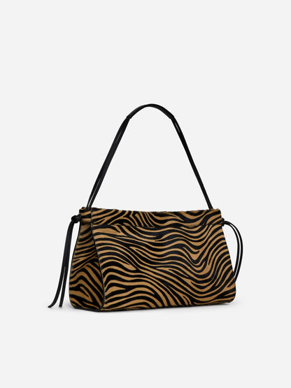 Zebra-Print Leather Shoulder Bag