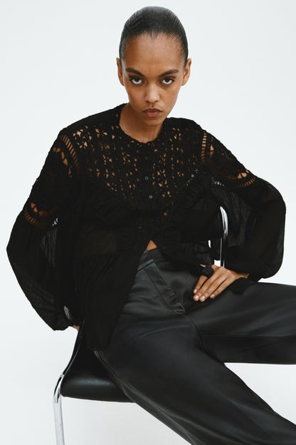 Crochet-look blouse