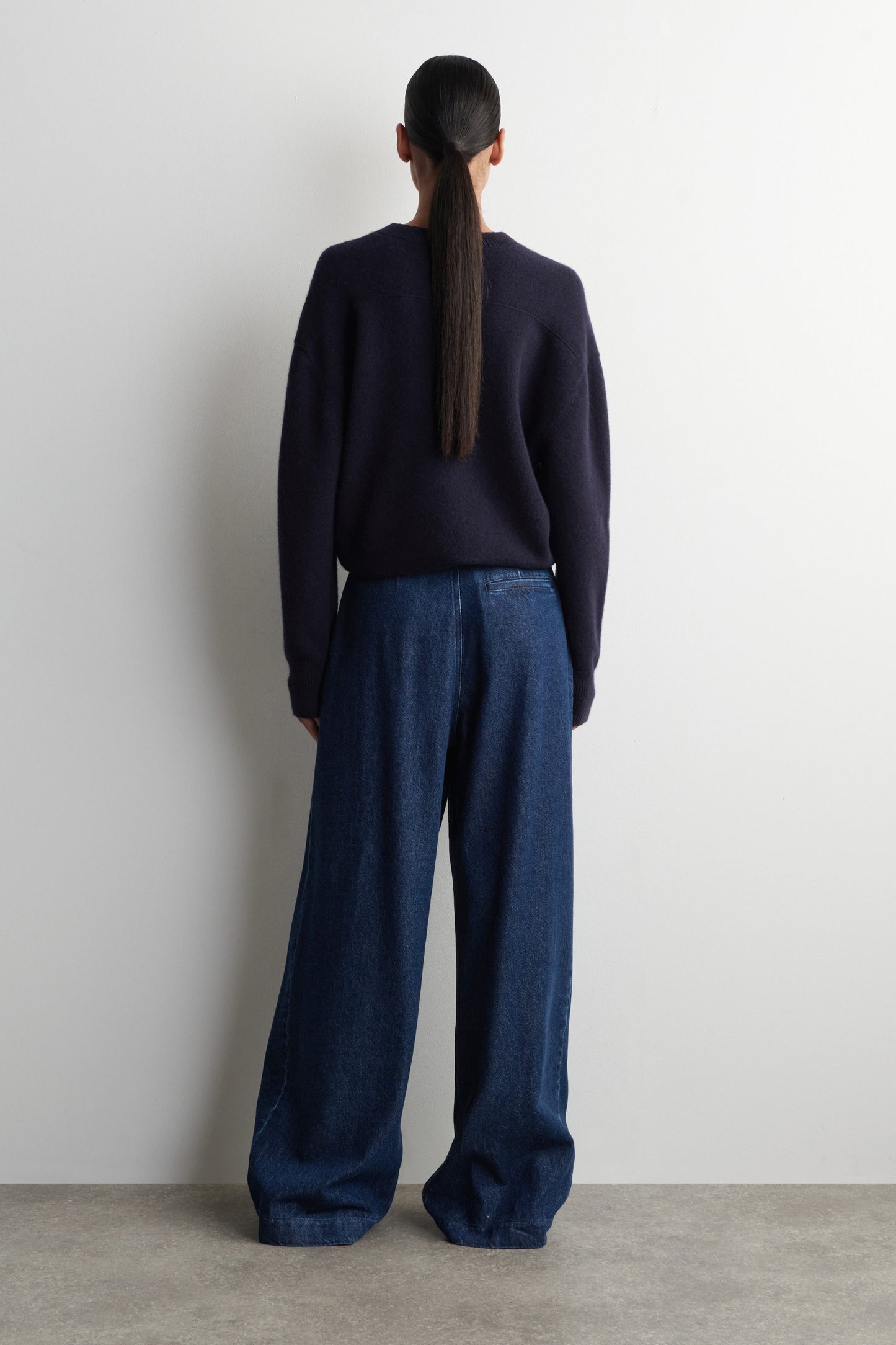 Pleated Wide-Leg Denim Trousers