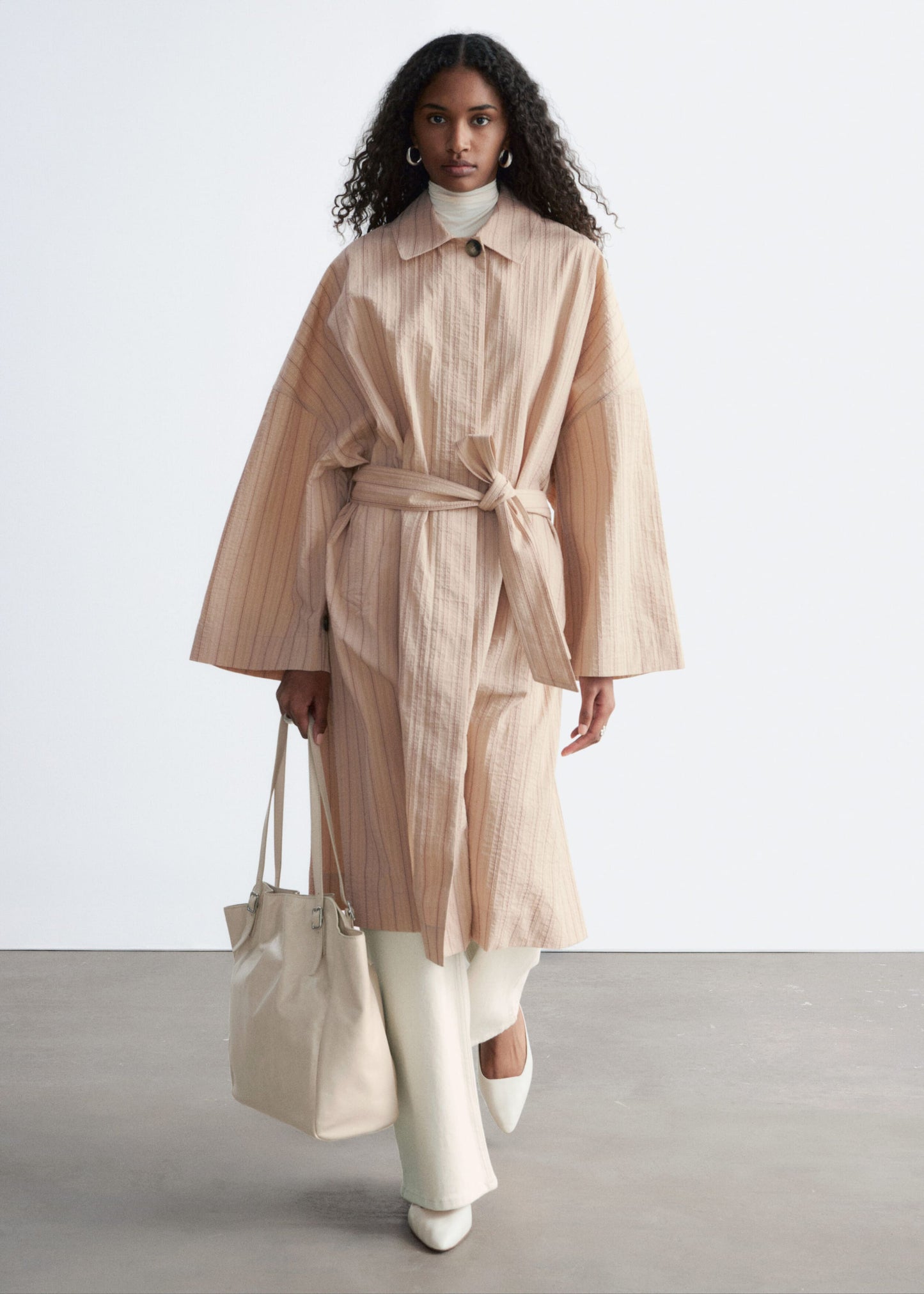 Oversized Pinstripe Trench Coat