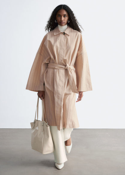 Oversized Pinstripe Trench Coat