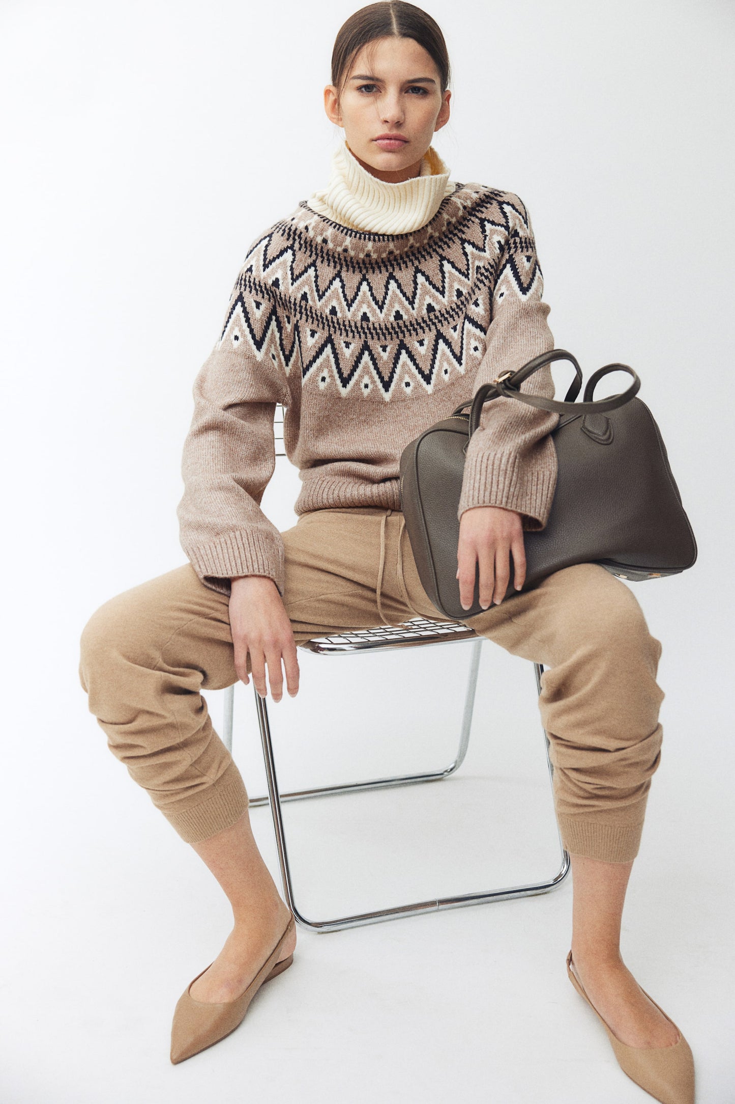 Jacquard-knit polo-neck jumper