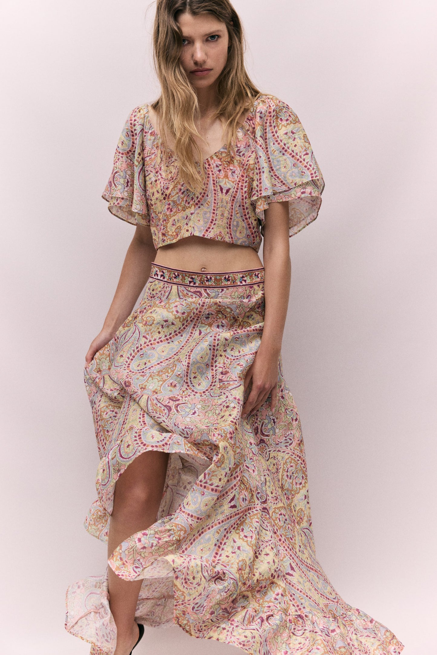 Linen-blend maxi skirt