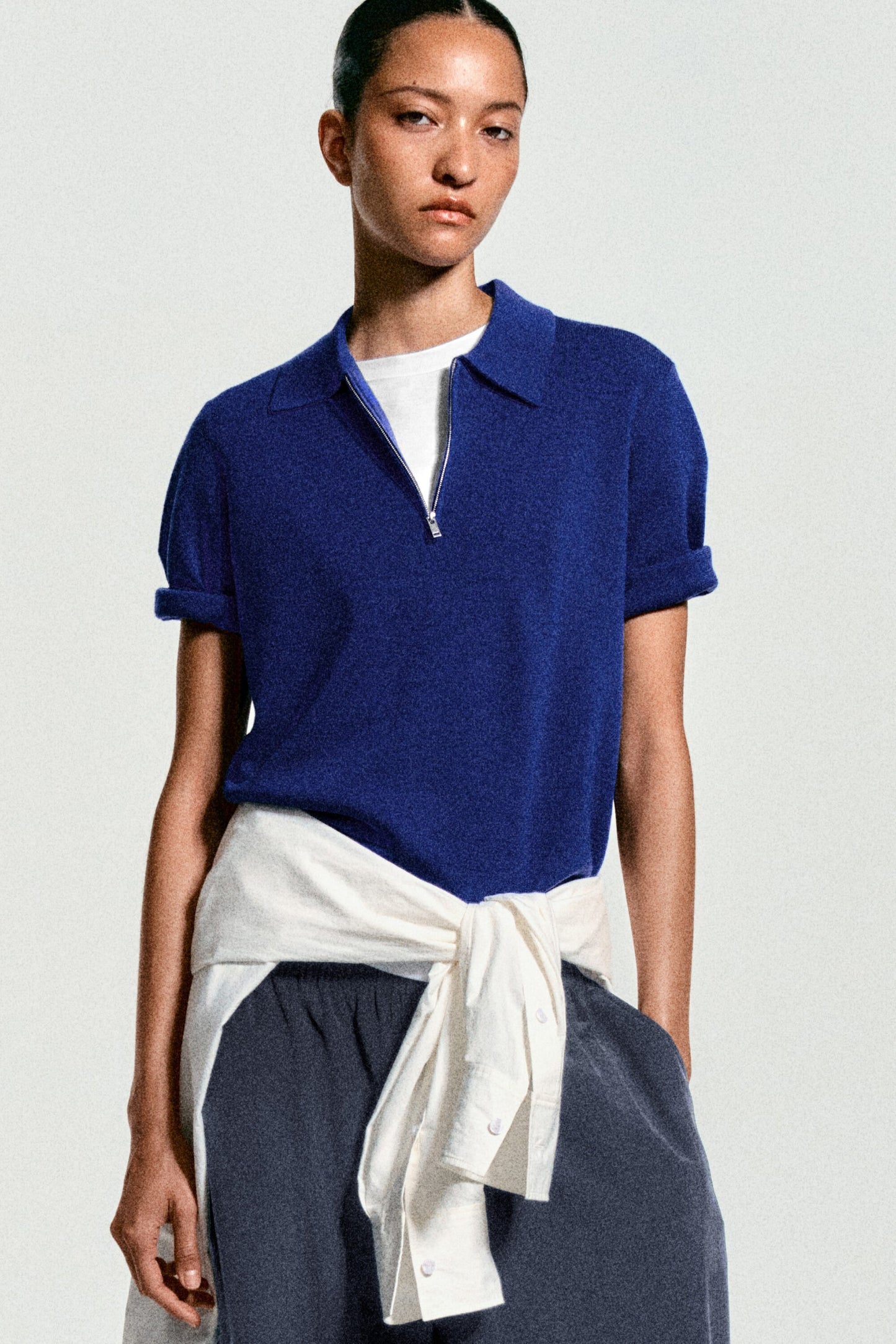 Merino Wool Zip-Up Polo Shirt