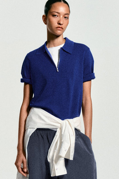 Merino Wool Zip-Up Polo Shirt
