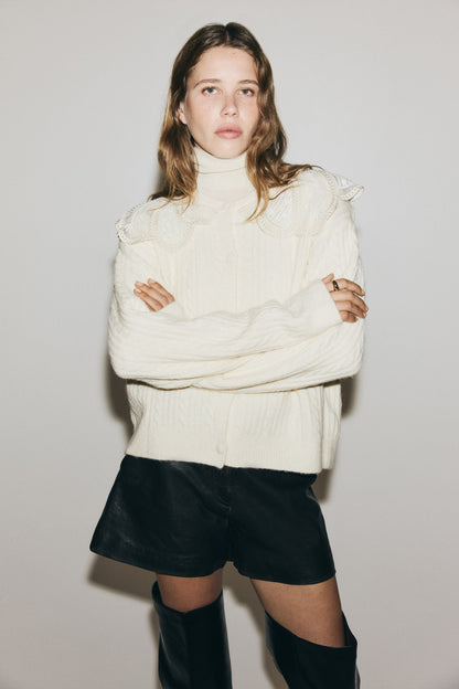 Lace-collared cardigan