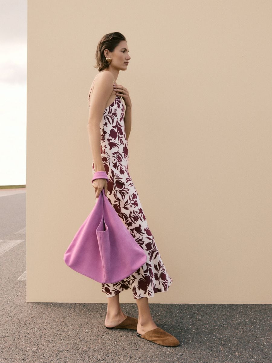 Suede shopper bag with pouch
