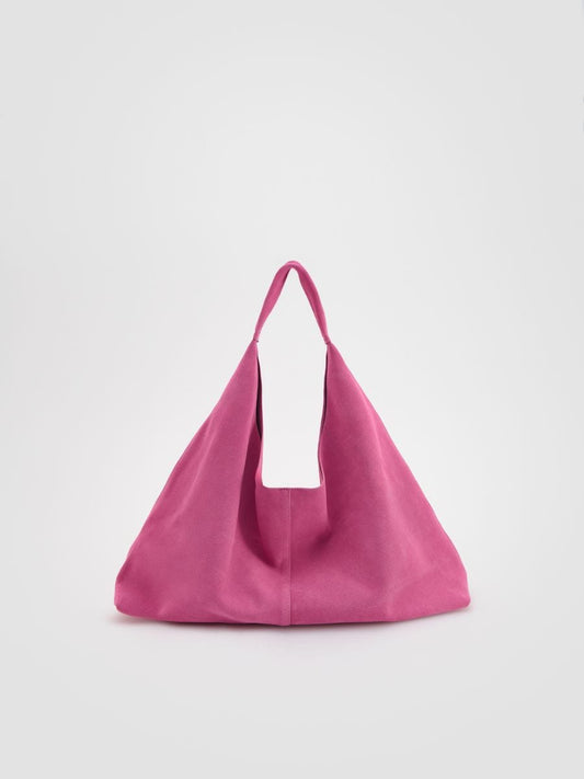 Suede shopper bag with pouch
