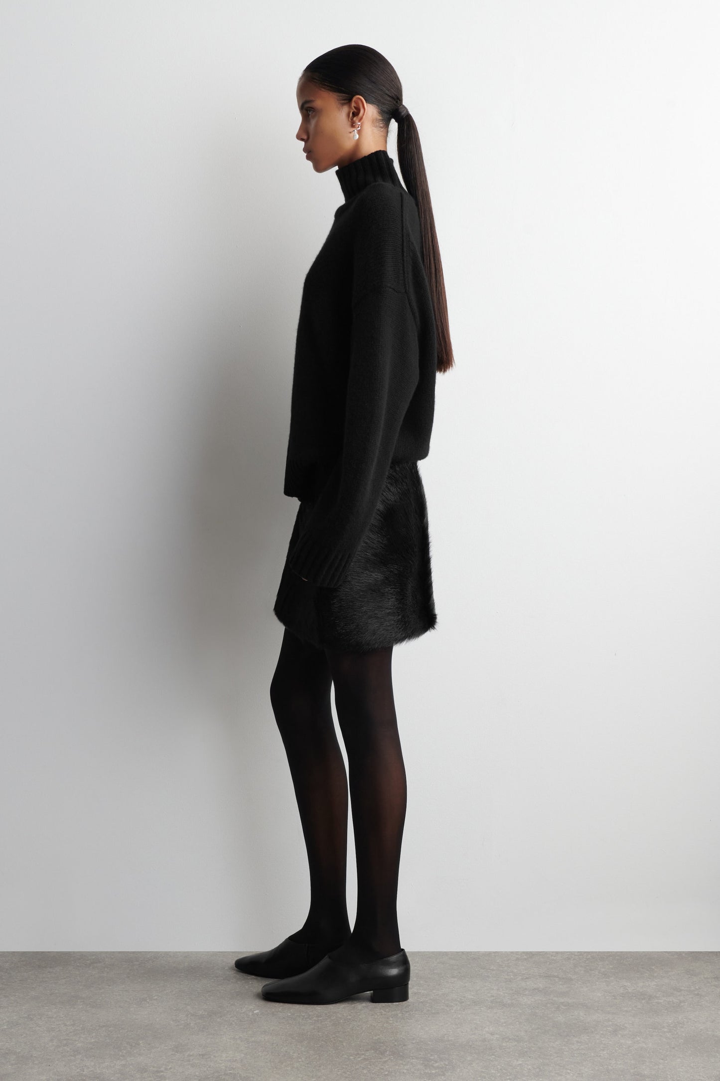 Pony hair-effect leather mini skirt