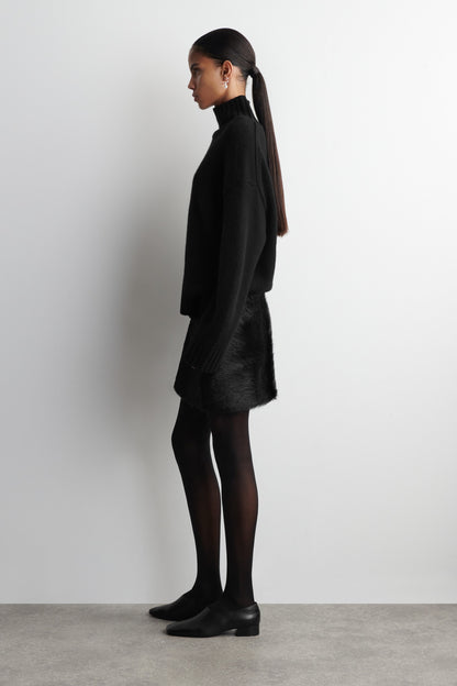 Pony hair-effect leather mini skirt