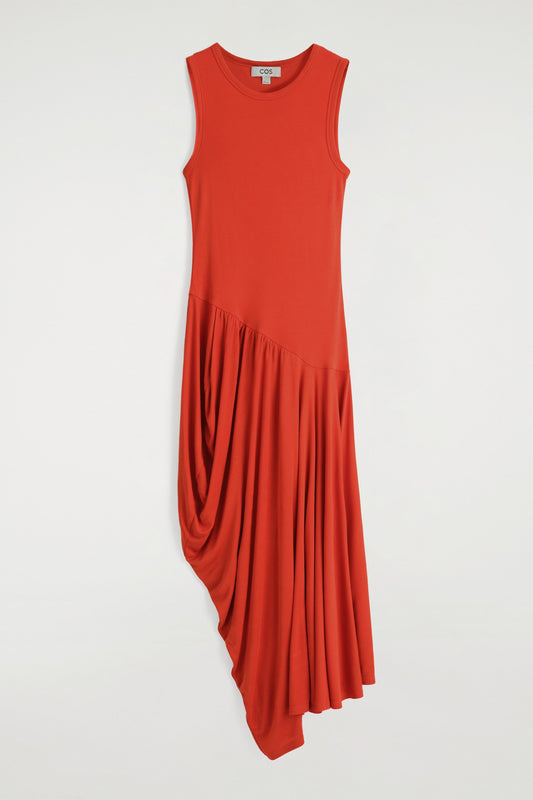 Asymmetric Draped Midi Dress