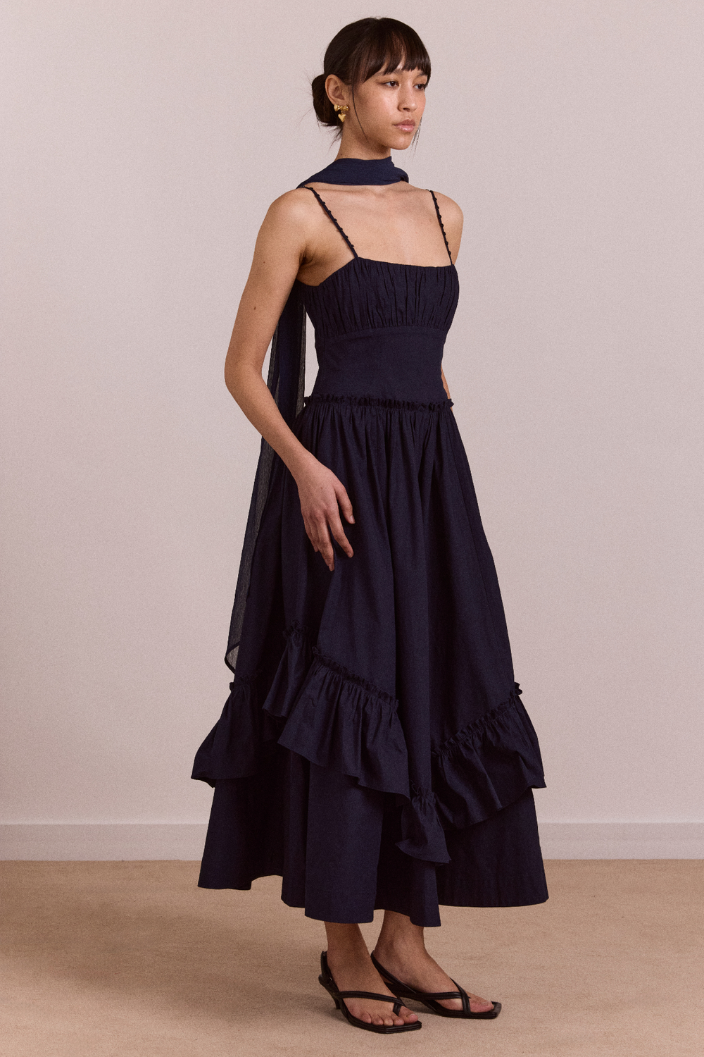 Juno midi dress with sheer scarf