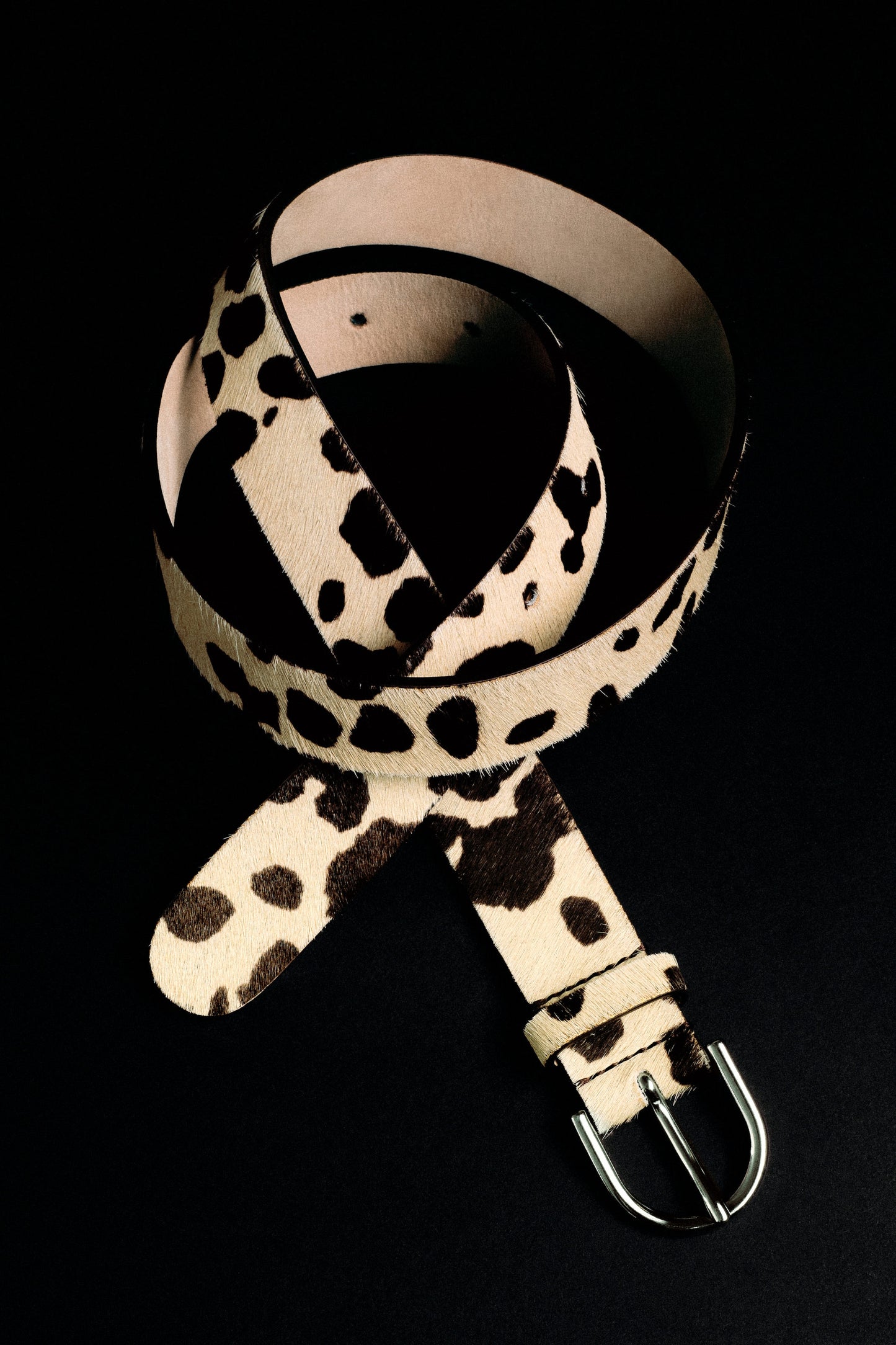 Animal-Print Pony Hair-Effect Leather Belt