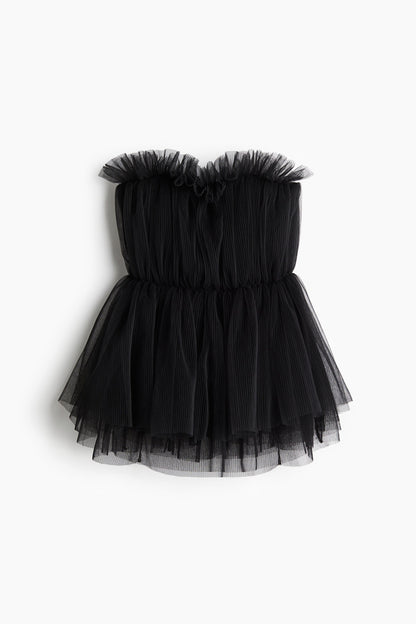 Pleated tulle bandeau top