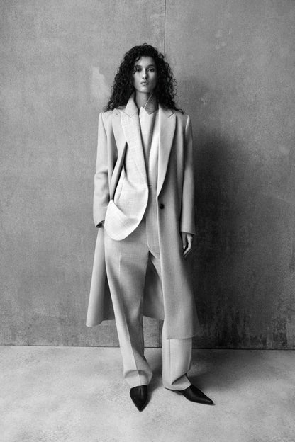 Tailored wool-twill long coat