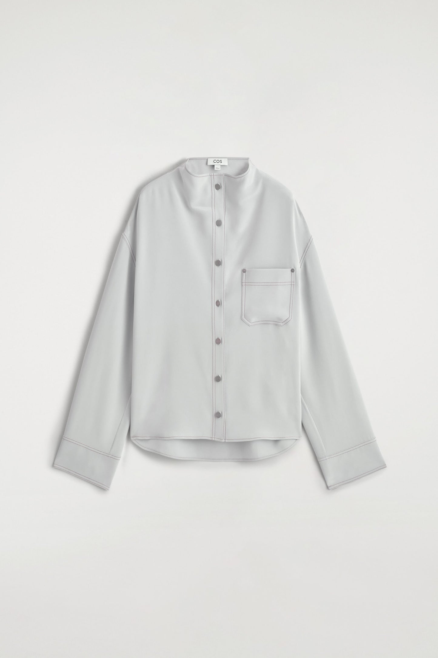 Denim-Effect Silk Funnel-Neck Shirt