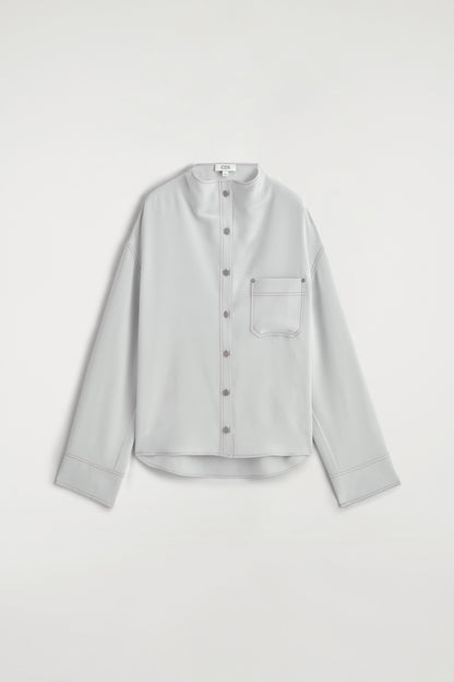 Denim-Effect Silk Funnel-Neck Shirt