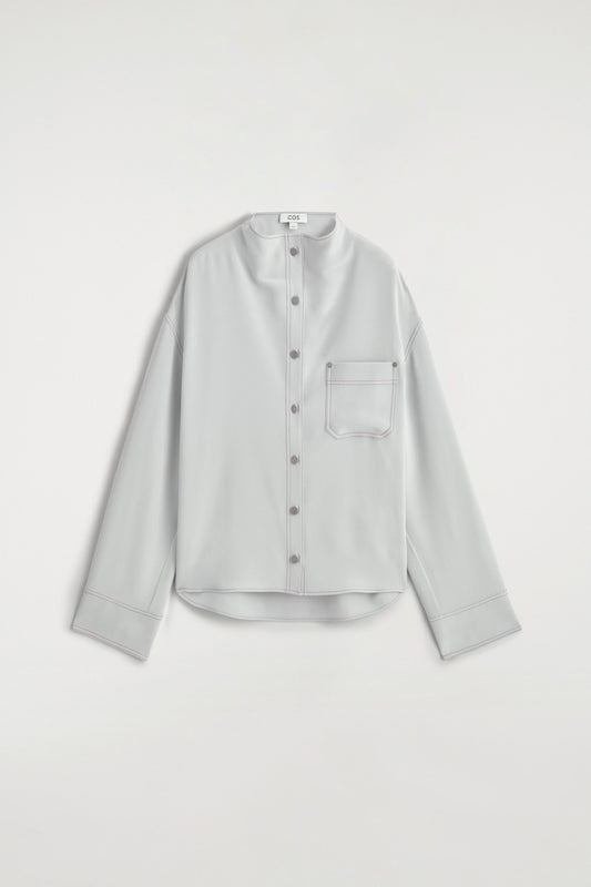 Denim-Effect Silk Funnel-Neck Shirt