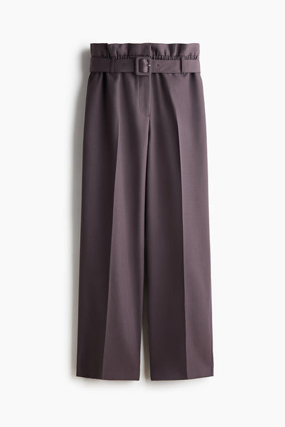 Belted wool-blend trousers