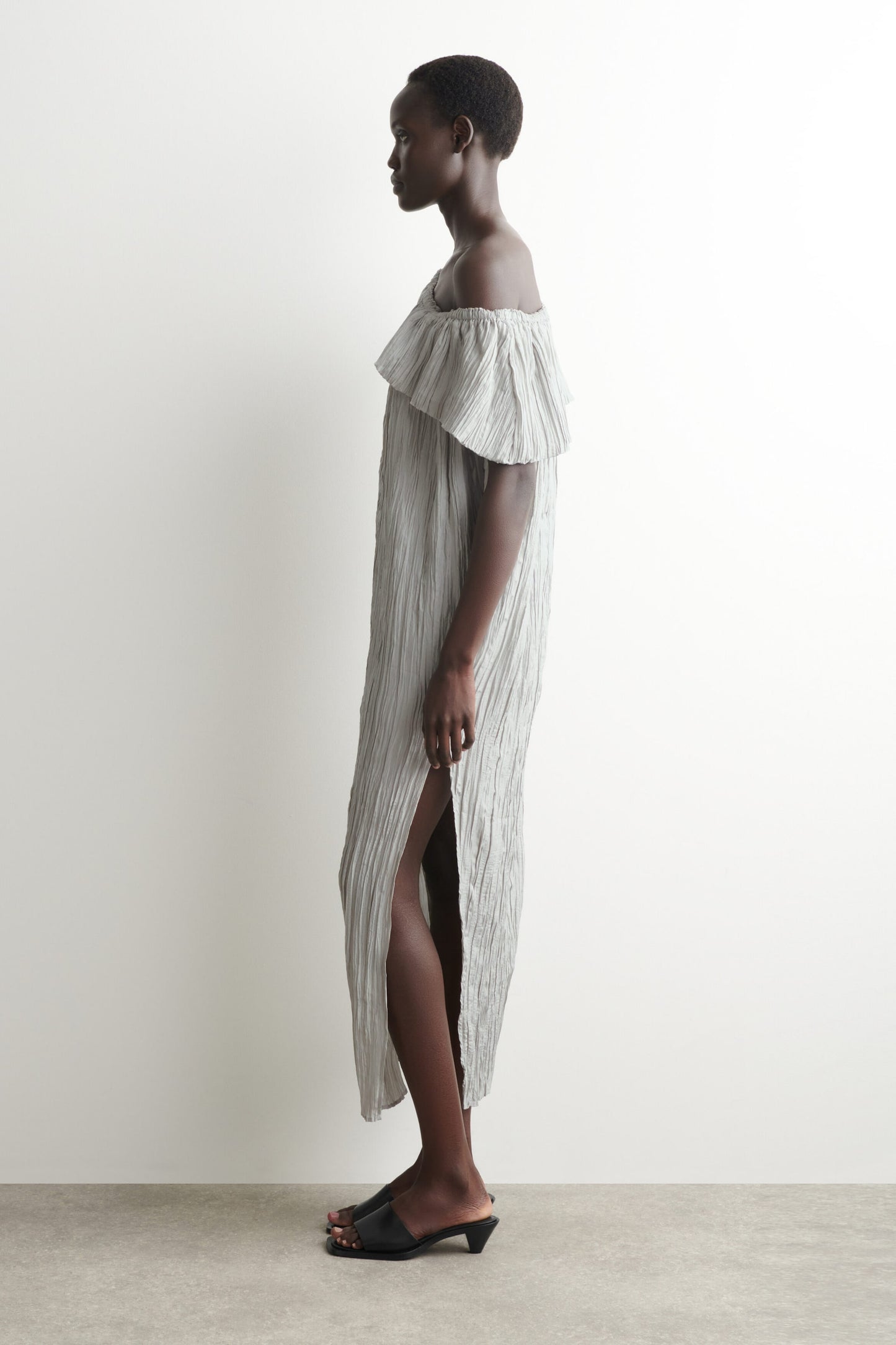 Asymmetric Pleated Silk Gown