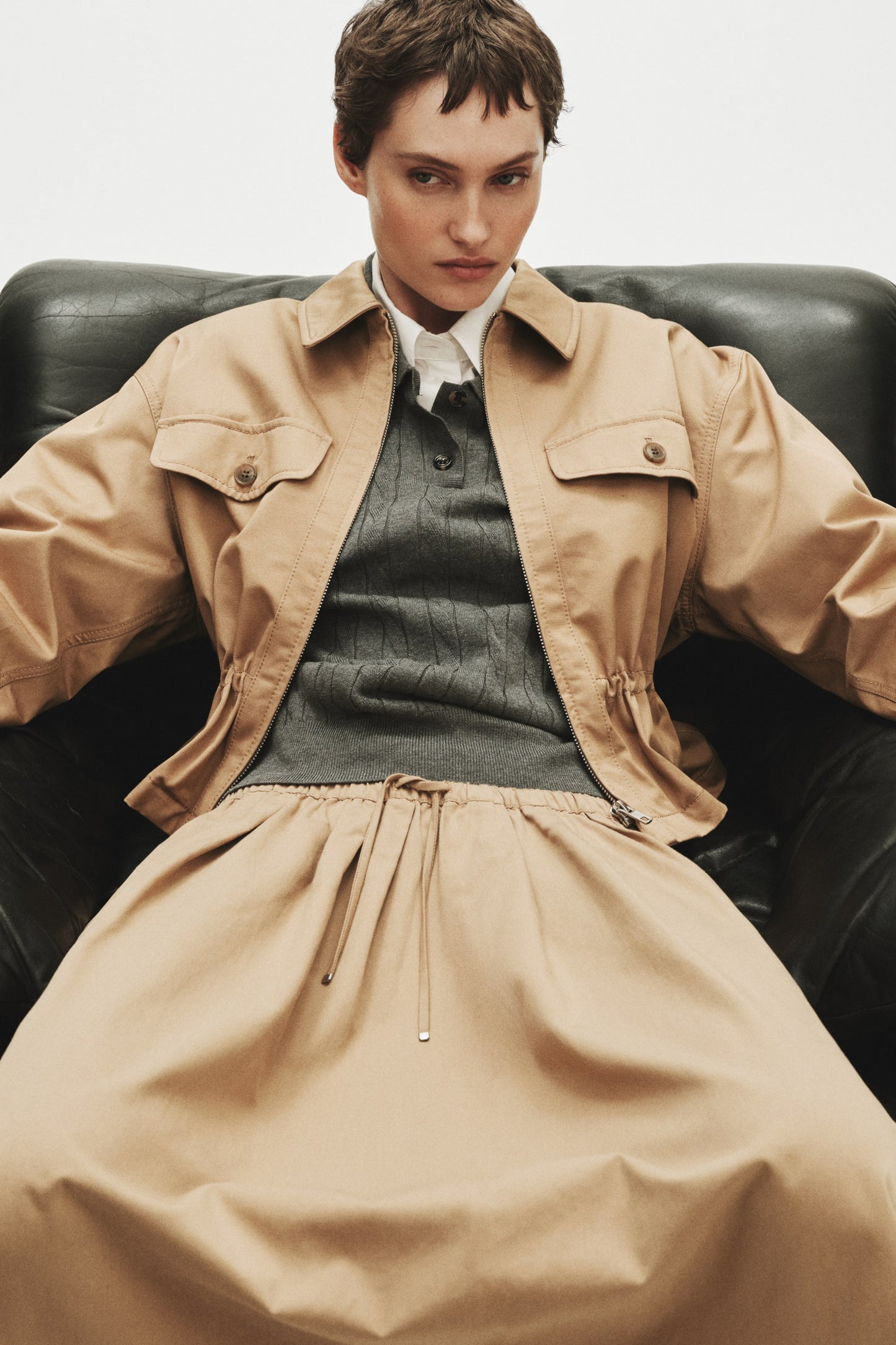 Pleated twill skirt
