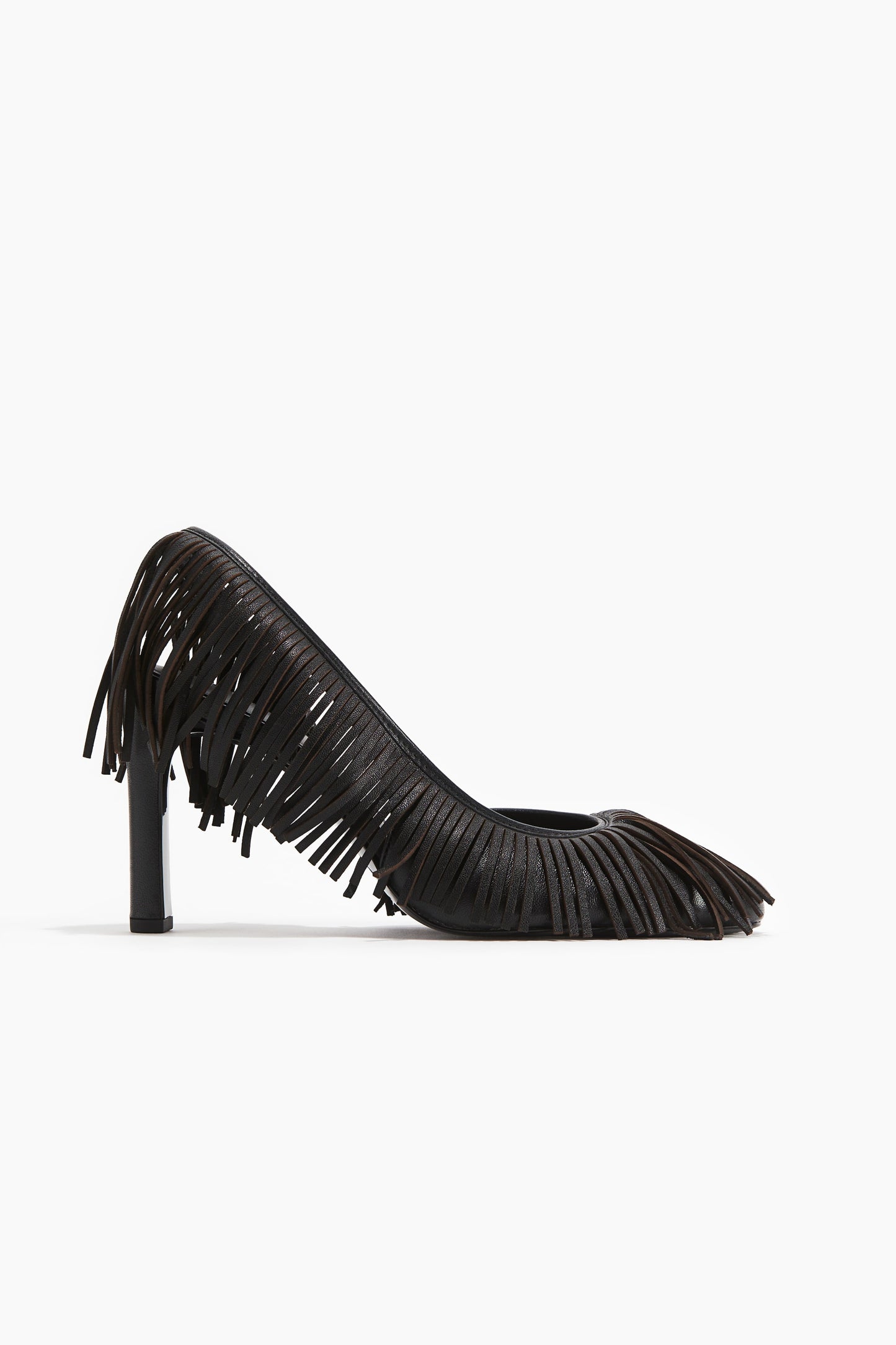 Fringed leather slingback court shoes