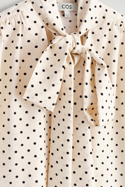 Scarf-Detail Polka-Dot Shirt