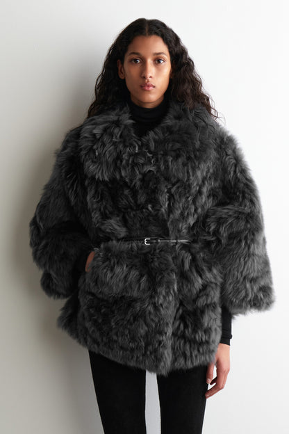 Funnel-Neck Shearling Jacket