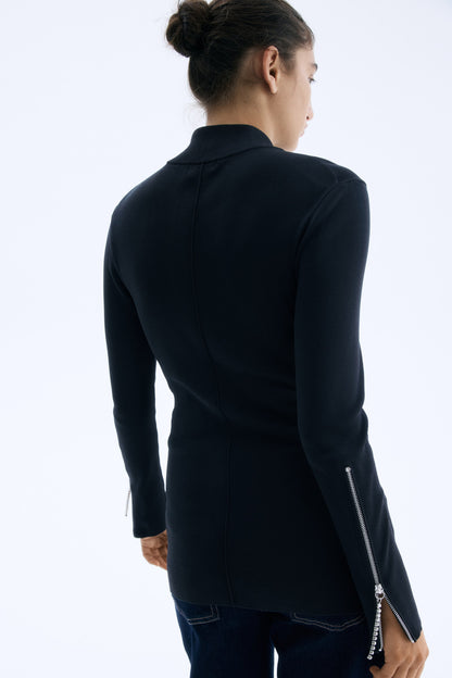 Rhinestone-detail zip-through top