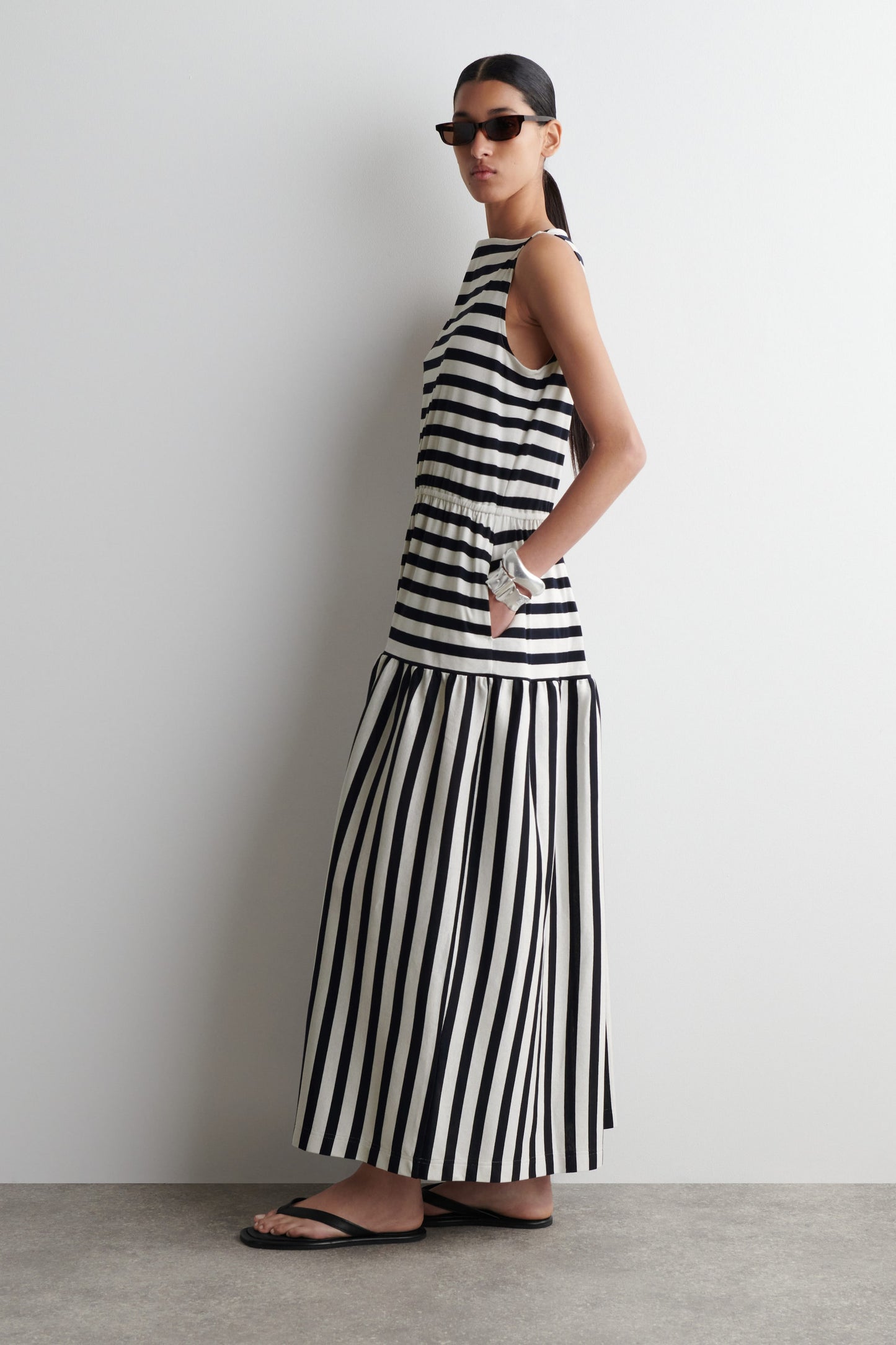 Boat-Neck Gathered Midi Dress