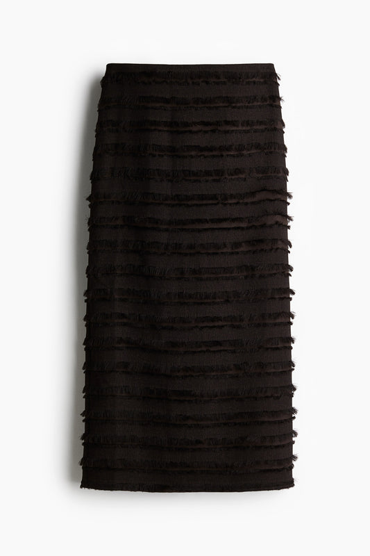 Fringe-trimmed midi skirt