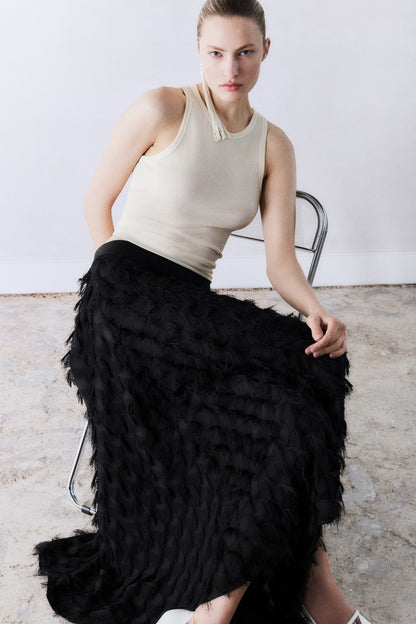 Jacquard-fringed midi skirt