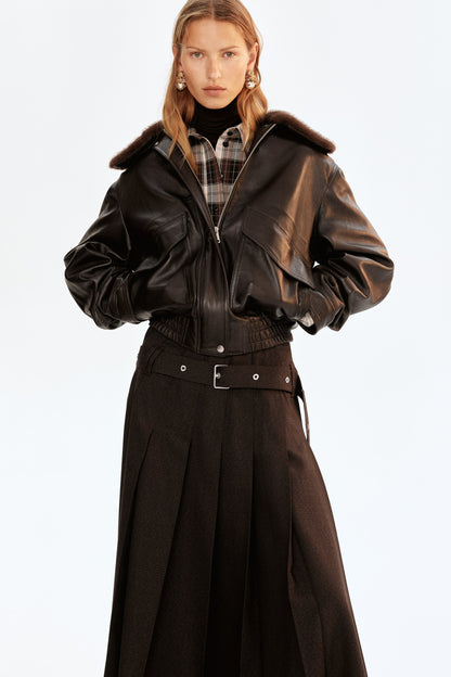 Belted pleated skirt