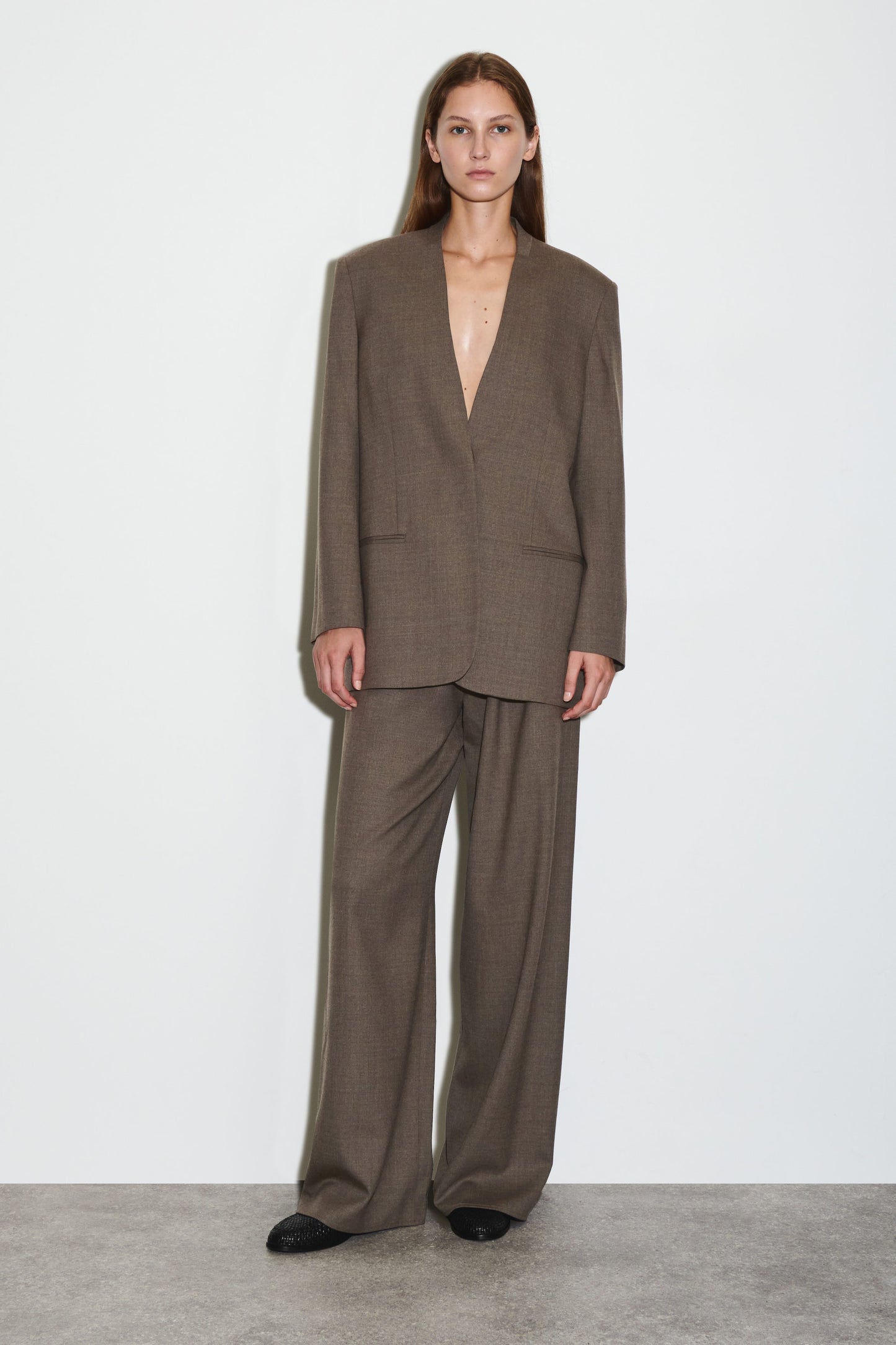 Collarless Wool-Blend Blazer