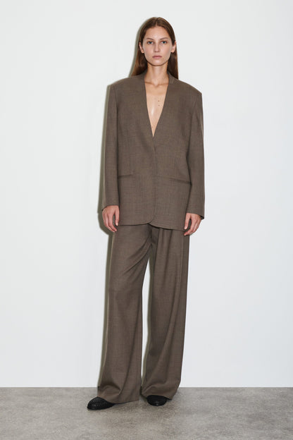 Collarless Wool-Blend Blazer