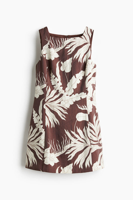 Square-neck twill dress