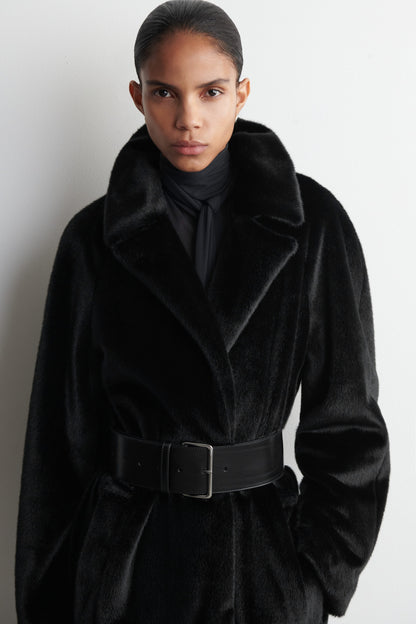 Fur-effect long coat