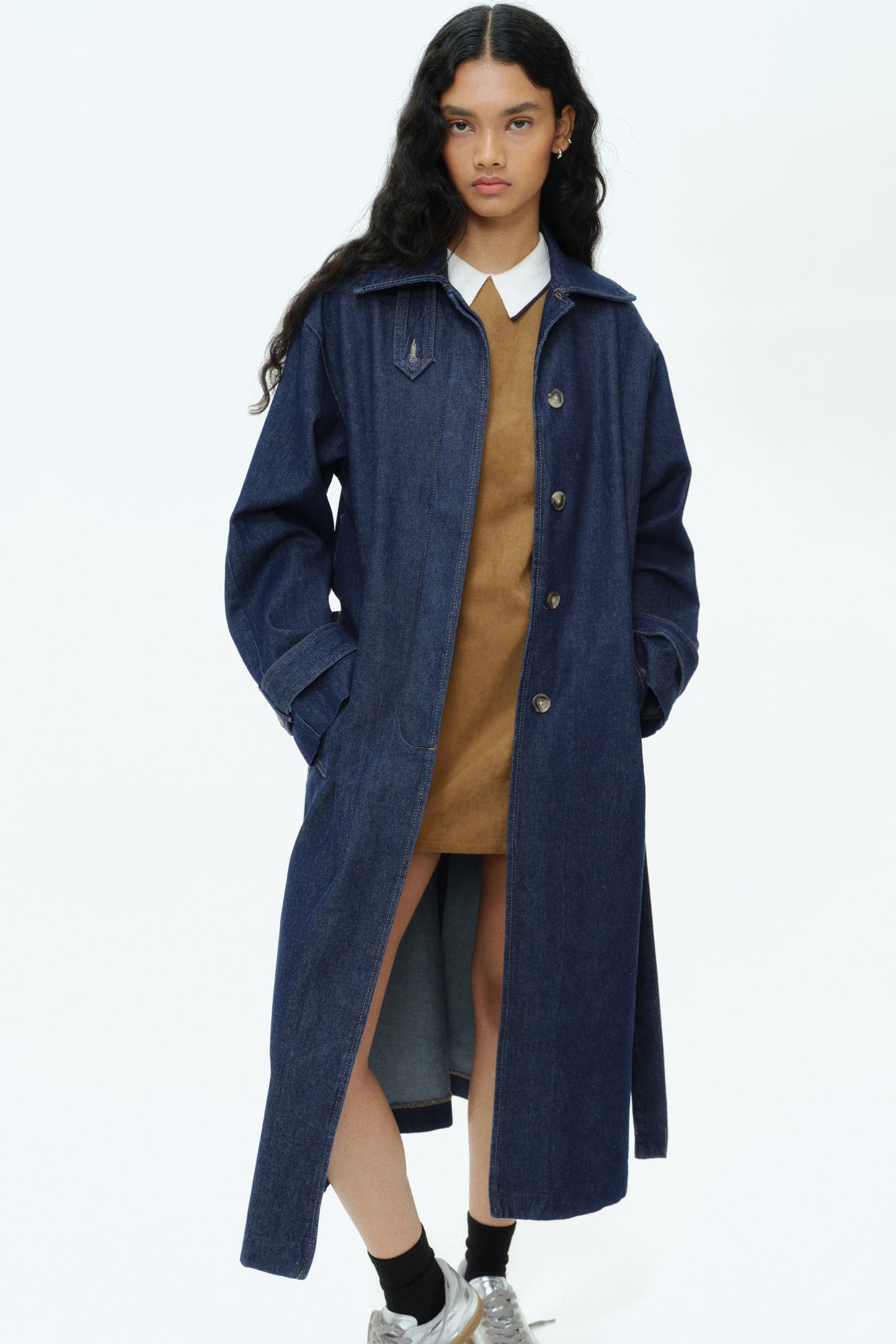 Single-breasted twill trench coat