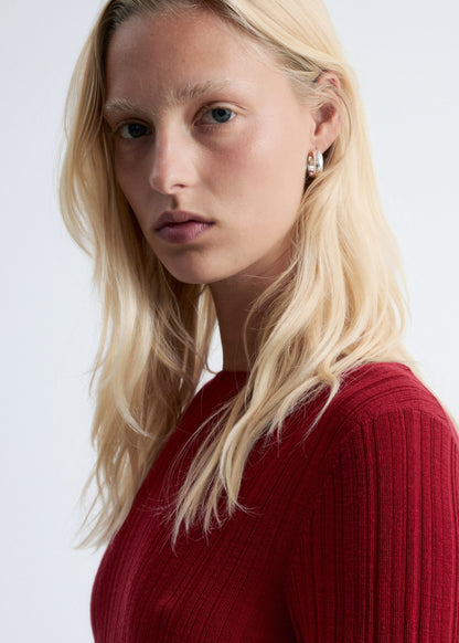 Rib-Knit Wool Boatneck Top