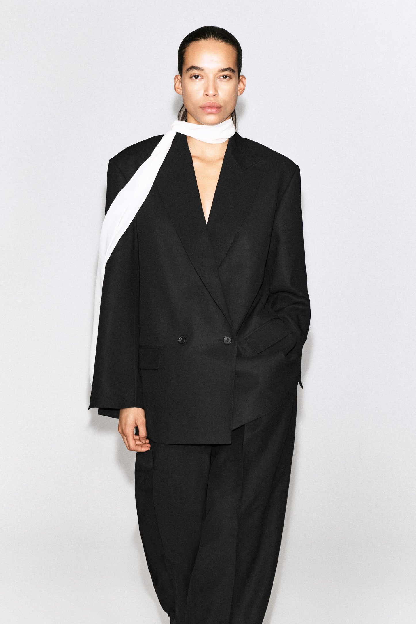Contrast-Lined Double-Breasted Blazer