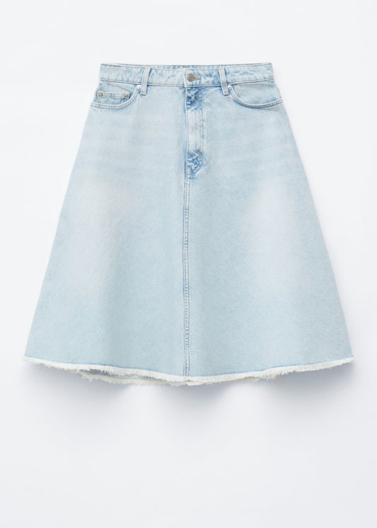 Raw-Edge Denim Skirt