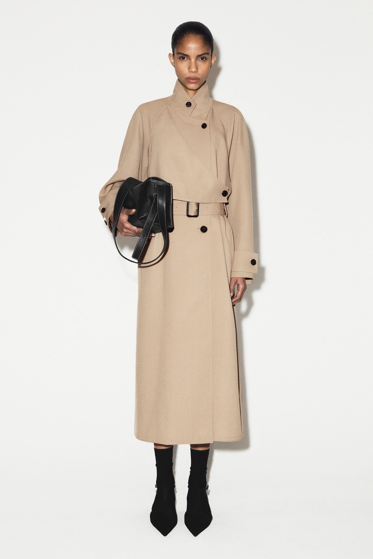 Wrap-Over Wool-Twill Trench Coat