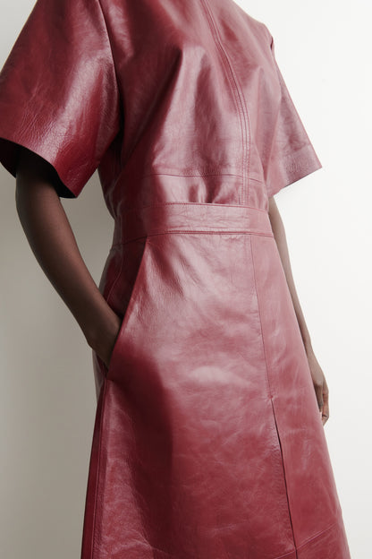 Pleated Textured-Leather Midi Skirt