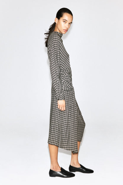 Draped Checked Midi Skirt