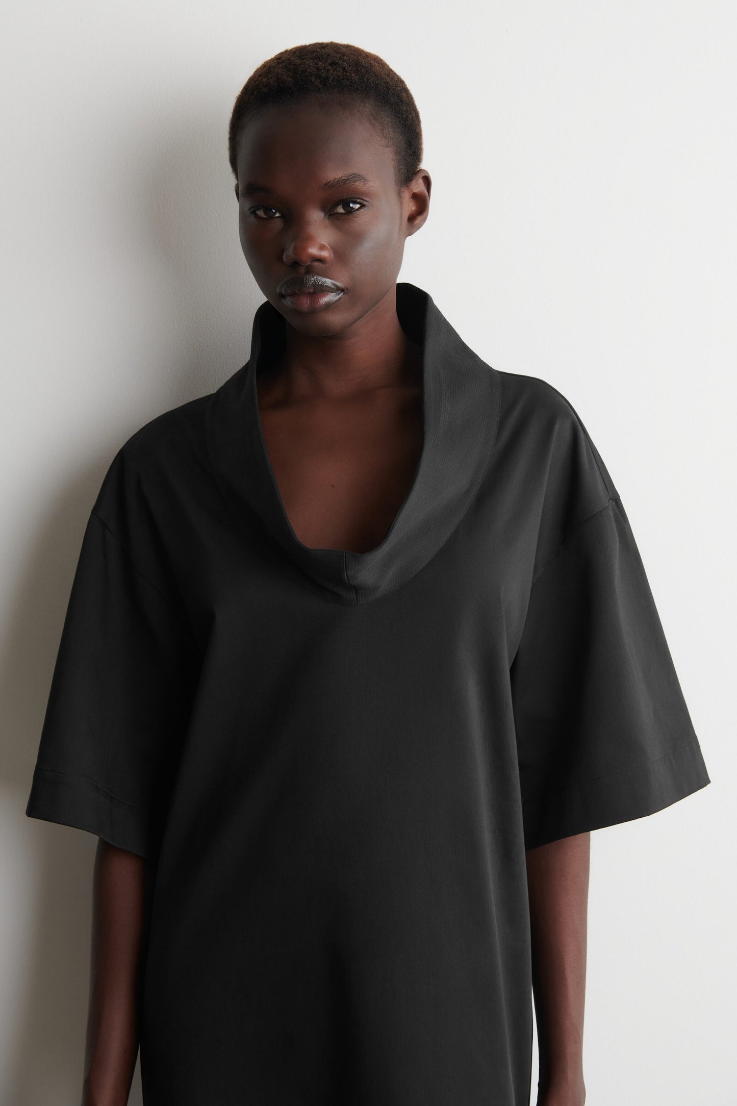 Funnel-Neck Cocoon Mini Dress