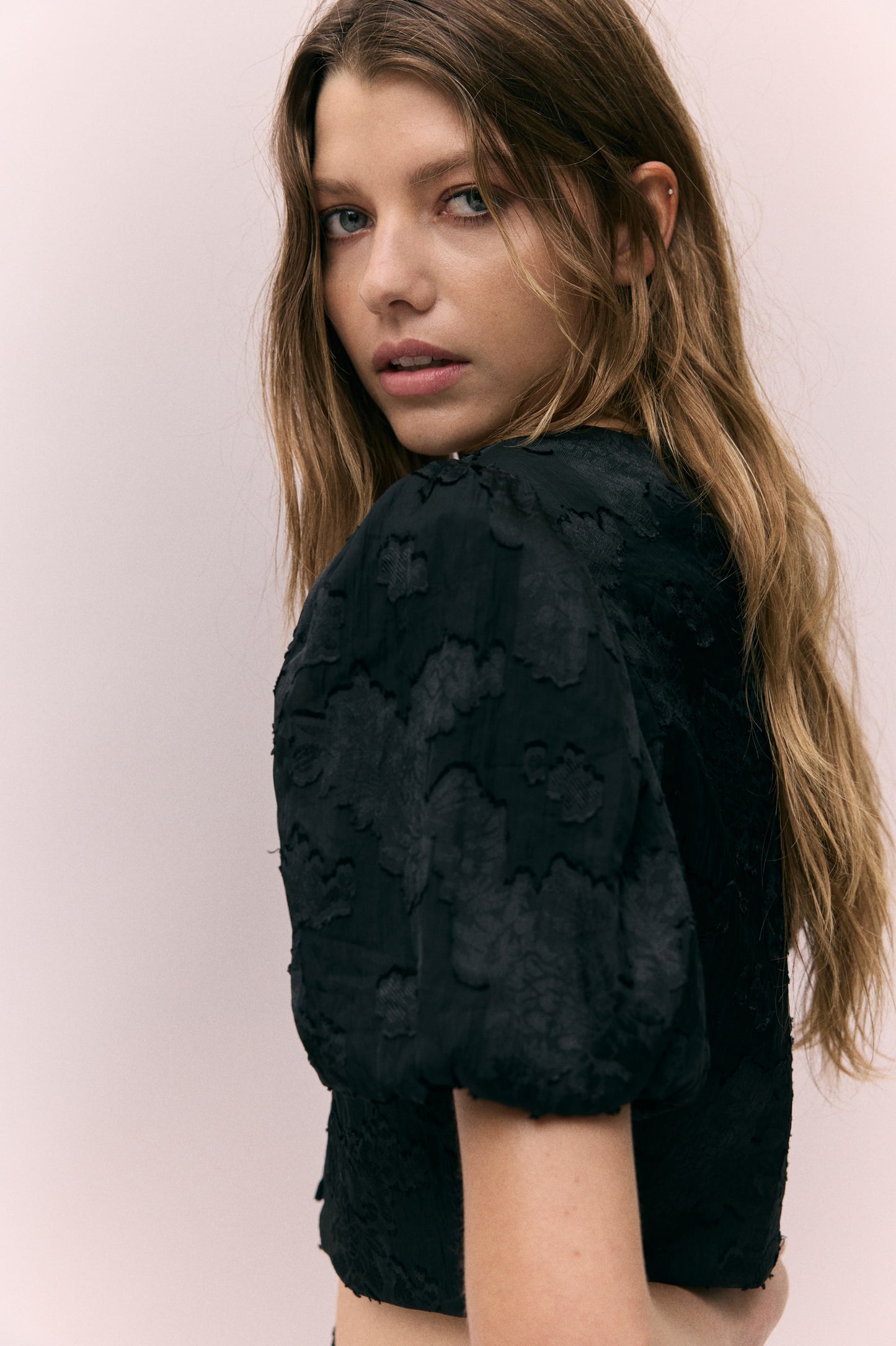Cropped jacquard-weave blouse