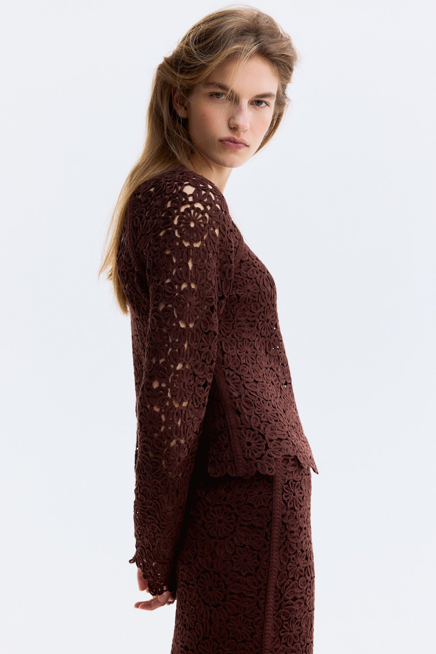Crochet-look cardigan