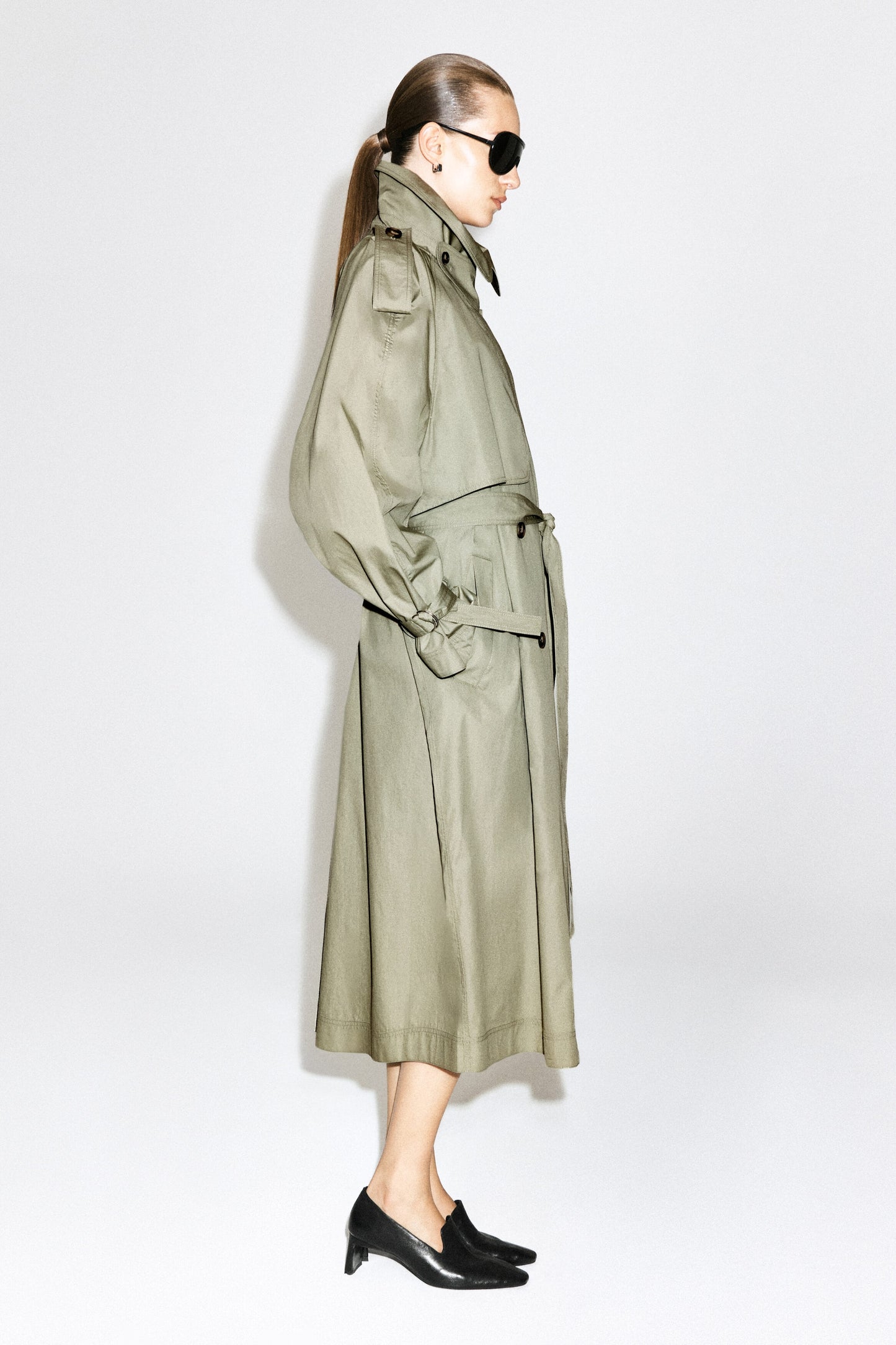 Funnel-Neck Cotton Trench Coat