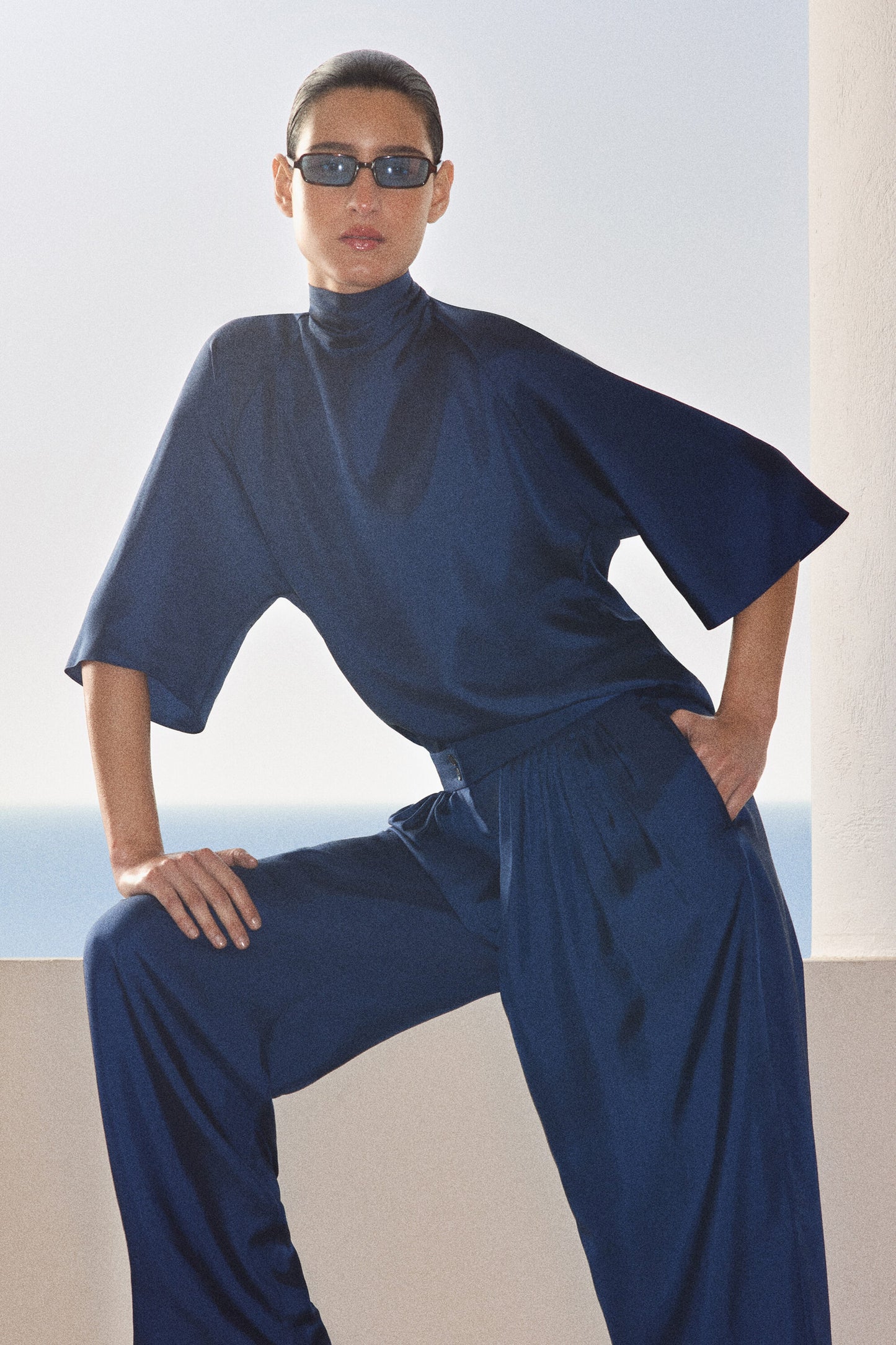 Draped Tie-Detail Silk Top